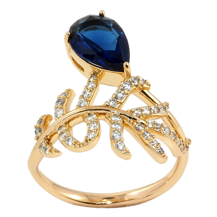 Каблучка Xuping Позолота 18K Гілочка з синім фіанітом фото №16