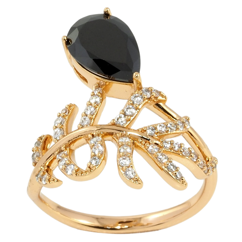 Каблучка Xuping Позолота 18K Гілочка з чорним фіанітом фото №18 Каблучка Xuping Позолота 18K Гілочка з чорним фіанітом фото №18