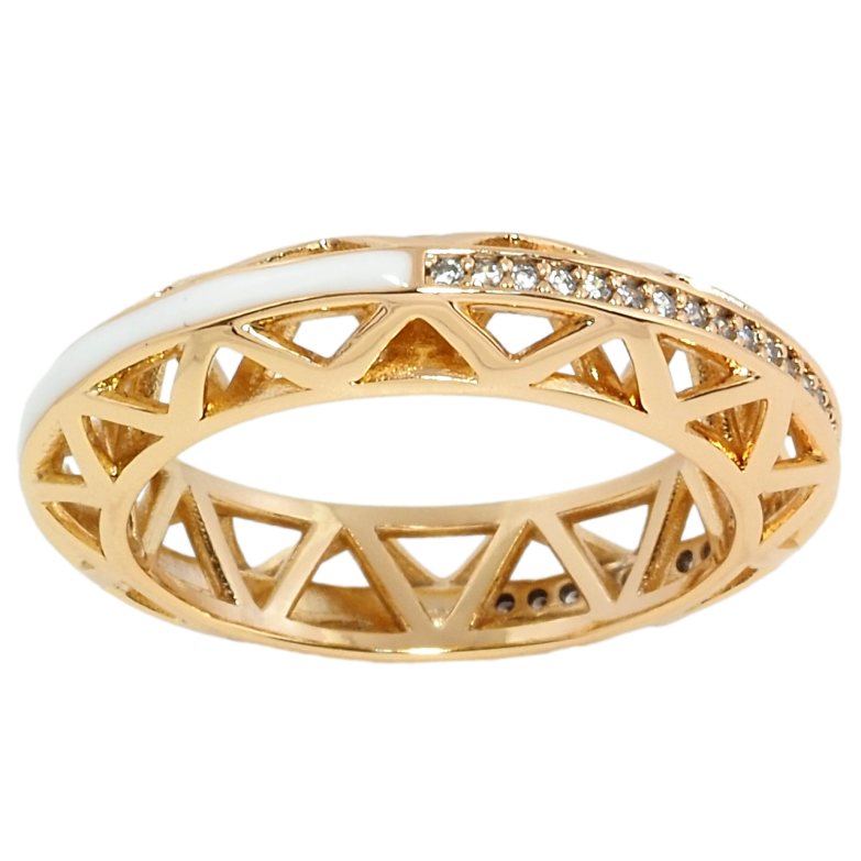 Кольцо Xuping Позолота 18K Объёмное, резной узор с дорожкой циркония и эмали фото №2 Кольцо Xuping Позолота 18K Объёмное, резной узор с дорожкой циркония и эмали фото №2