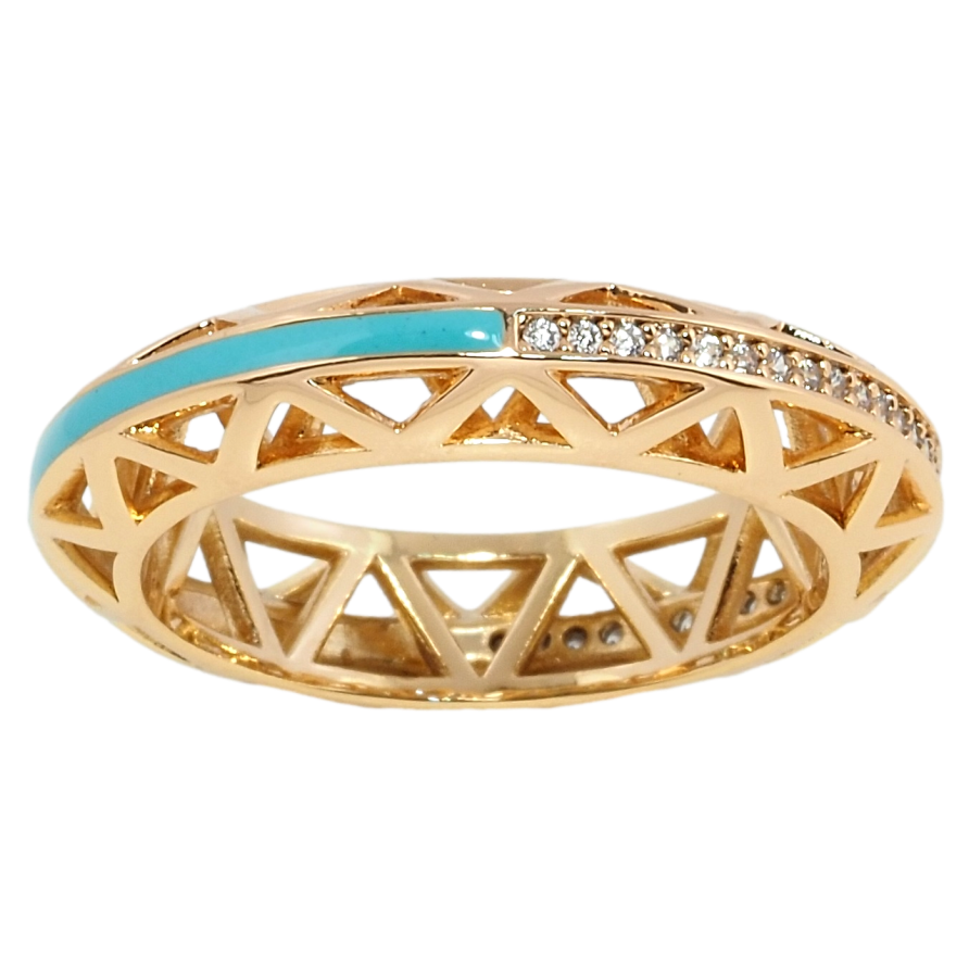 Каблучка Xuping Позолота 18K Об'ємне, різьблений візерунок з доріжкою цирконію та емалі фото №1