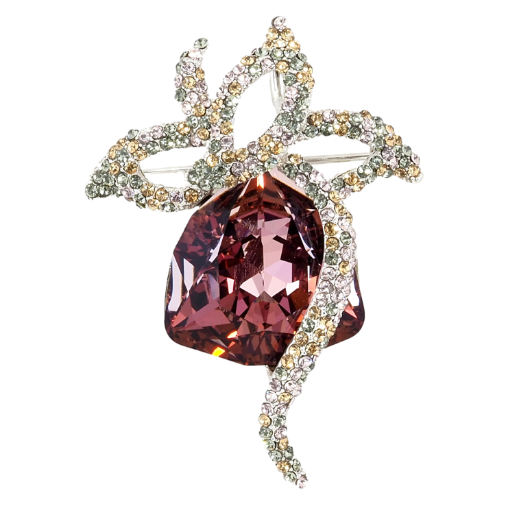 Брошка Xuping колір Родій з кристалами Swarovski Флористичний Візерунок Кристал Огранювання Трильйон можна носити як фото №17