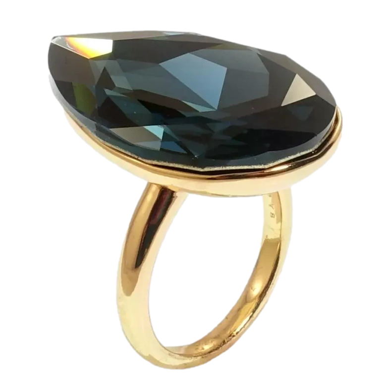 УЦЕНКА! СКОЛ НА КАМНЕ! Кольцо Xuping цвет 18K с кр-ми Swarovski Крупная капля Montana 3х2см фото №2