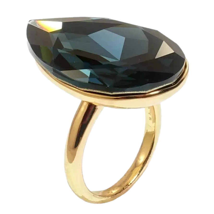 УЦЕНКА! СКОЛ НА КАМНЕ! Кольцо Xuping цвет 18K с кр-ми Swarovski Крупная капля Montana 3х2см фото №1