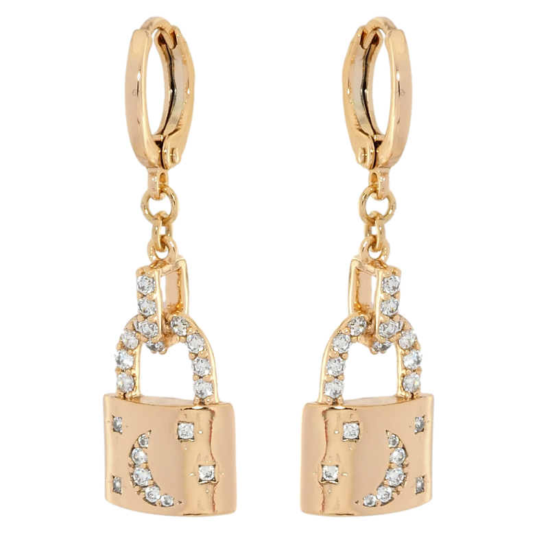 Сережки Xuping Позолота 18K підвіски на колечках Замочки з візерунком цирконієм фото №4