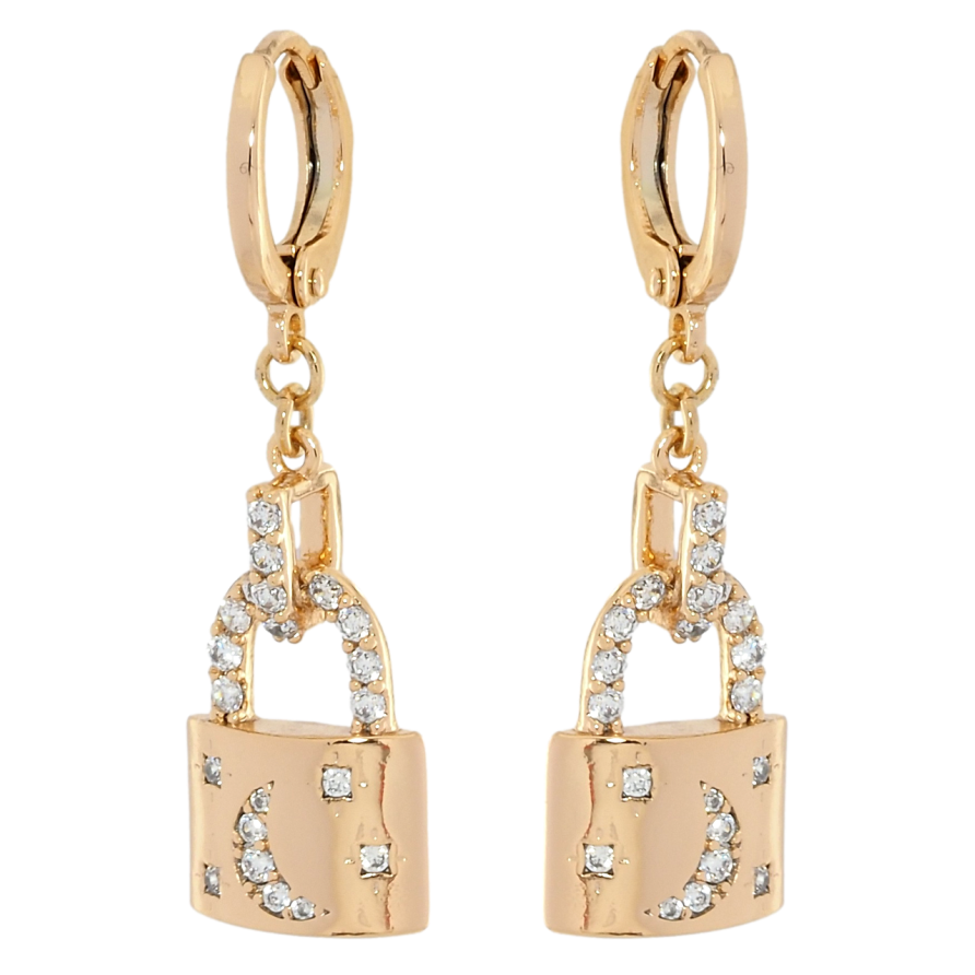 Серьги Xuping Позолота 18K подвески на колечках Замочки с узором цирконием фото №1