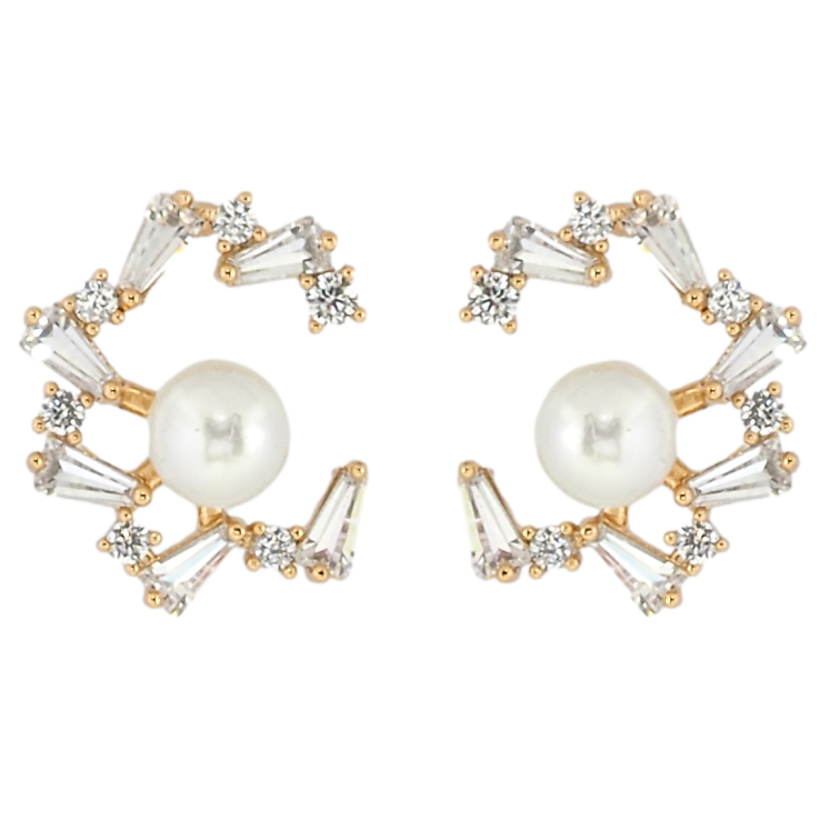 Серьги Xuping Позолота 18K пусеты Кристальные веночки с жемчугом фото №6