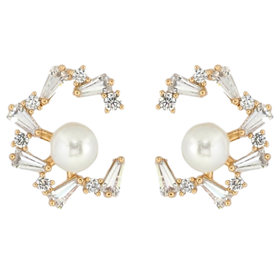 Серьги Xuping Позолота 18K пусеты Кристальные веночки с жемчугом фото №1 Серьги Xuping Позолота 18K пусеты Кристальные веночки с жемчугом фото №1