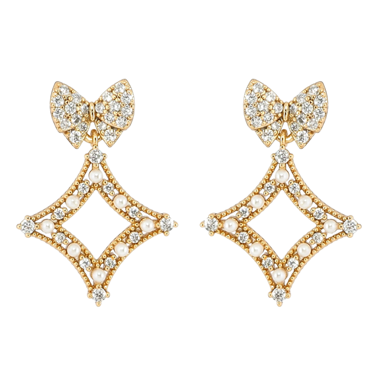 Серьги Xuping Позолота 18K пусеты Банты с ромбовыми подвесками фото №4