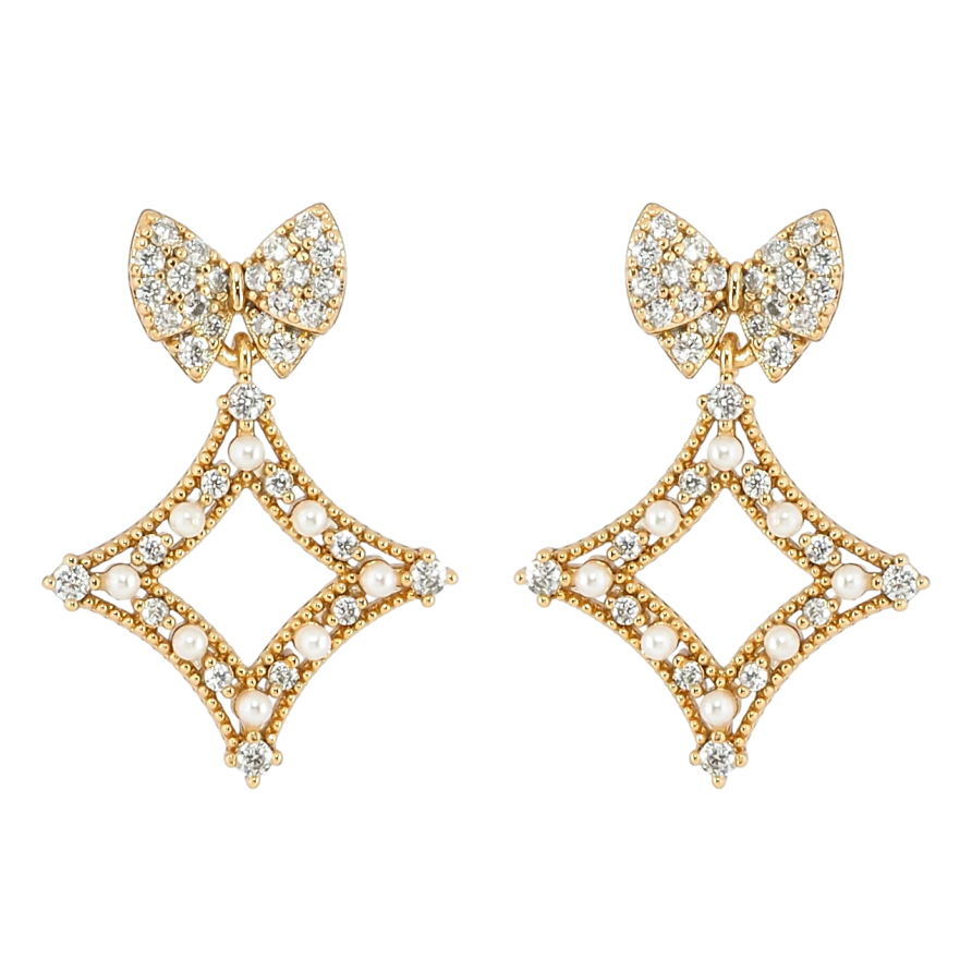 Серьги Xuping Позолота 18K пусеты Банты с ромбовыми подвесками фото №1 Серьги Xuping Позолота 18K пусеты Банты с ромбовыми подвесками фото №1
