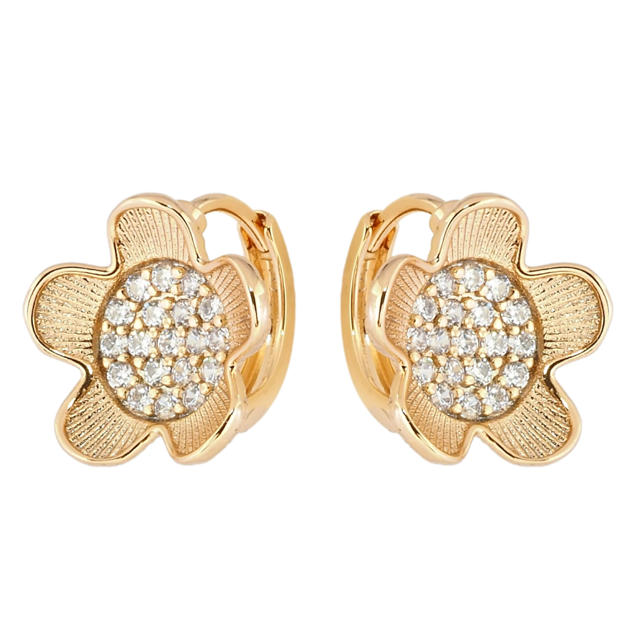 Серьги Xuping Позолота 18K колечки Цветочки с цирконием фото №1 Серьги Xuping Позолота 18K колечки Цветочки с цирконием фото №1