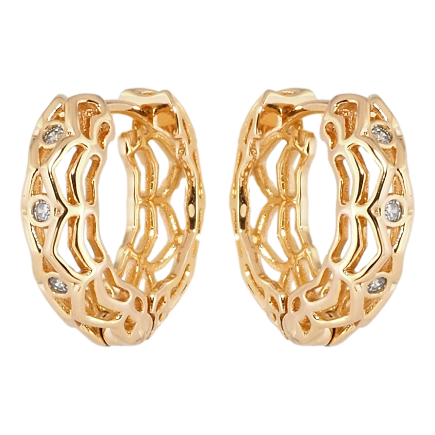 Серьги Xuping Позолота 18K колечки Объемные с резным узором и вставками циркония фото №1 Серьги Xuping Позолота 18K колечки Объемные с резным узором и вставками циркония фото №1