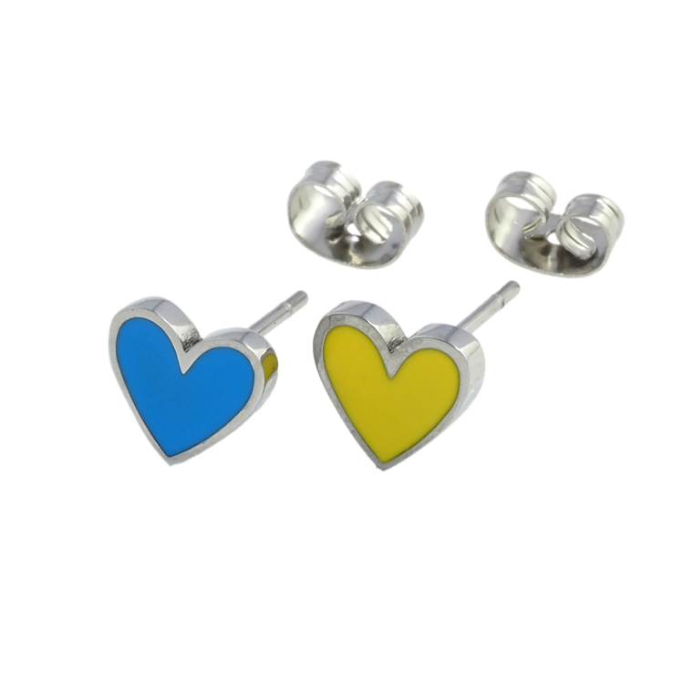 Серьги Xuping TTM Stainless Steel цвет Родий пусеты Сердечки Патриотические желто-голубые фото №24 Серьги Xuping TTM Stainless Steel цвет Родий пусеты Сердечки Патриотические желто-голубые фото №24