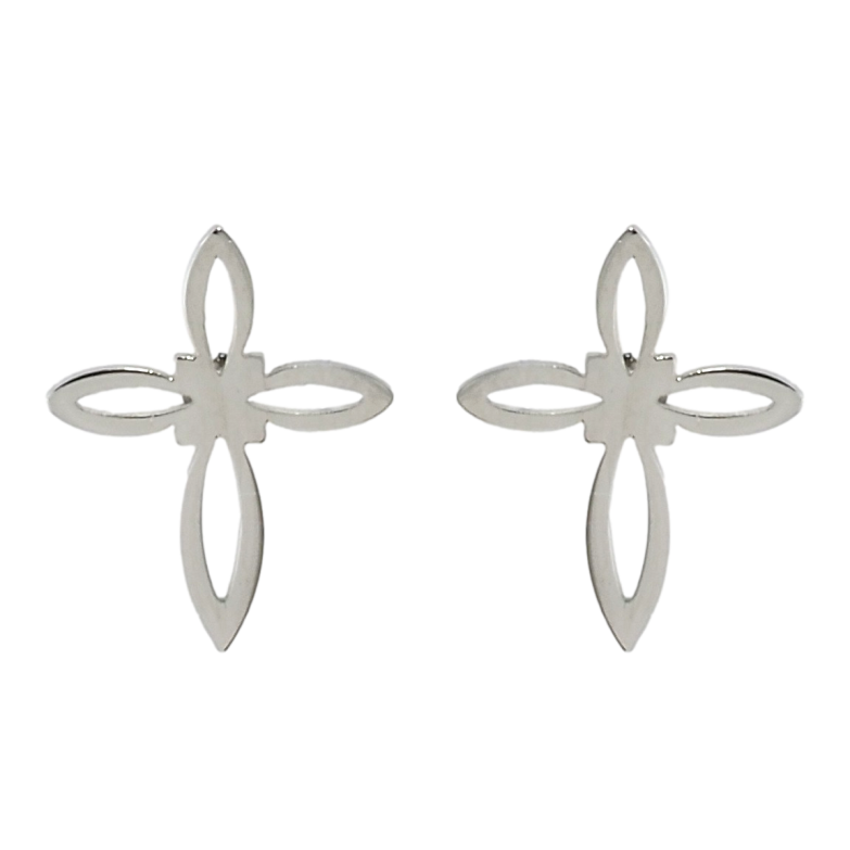 Сережки Xuping TTM Stainless Steel колір Родій пусети Хрестики фото №2