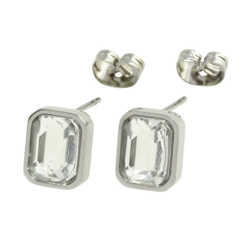 Сережки Xuping TTM Stainless Steel колір Родій пусети Гранені кристали 8х10мм фото №2