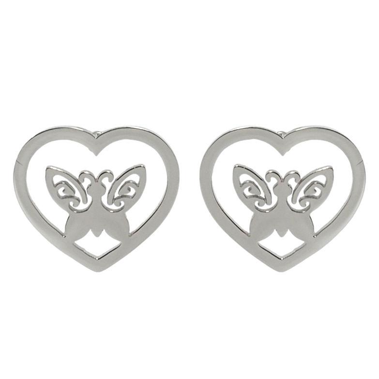 Сережки Xuping TTM Stainless Steel колір Родій пусети Метелики у сердечках фото №3