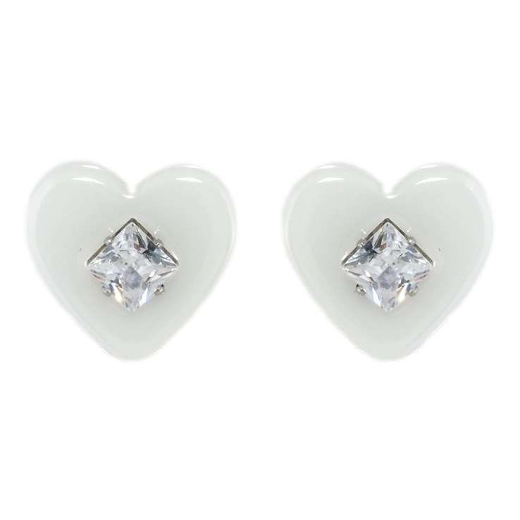 Серьги Xuping TTM Stainless Steel цвет Родий пусеты Сердечки из белой керамики с кристаллом фото №24