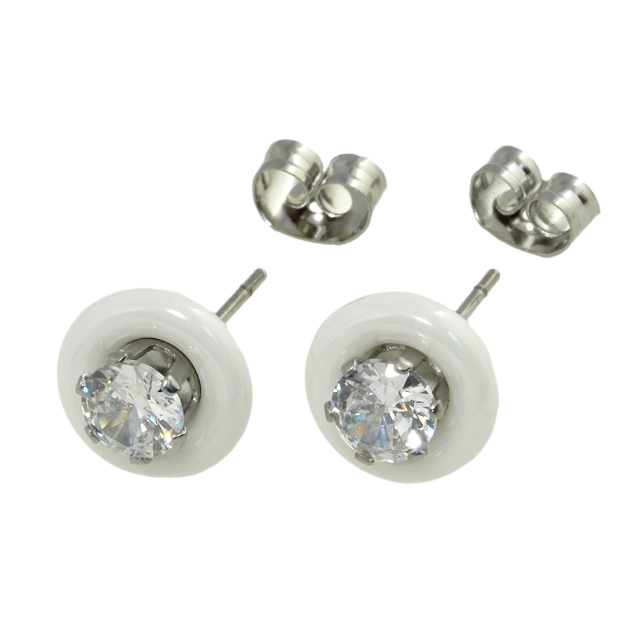 Серьги Xuping TTM Stainless Steel цвет Родий пусеты Круги из белой керамики с цирконием ø 9мм фото №1 Серьги Xuping TTM Stainless Steel цвет Родий пусеты Круги из белой керамики с цирконием ø 9мм фото №1