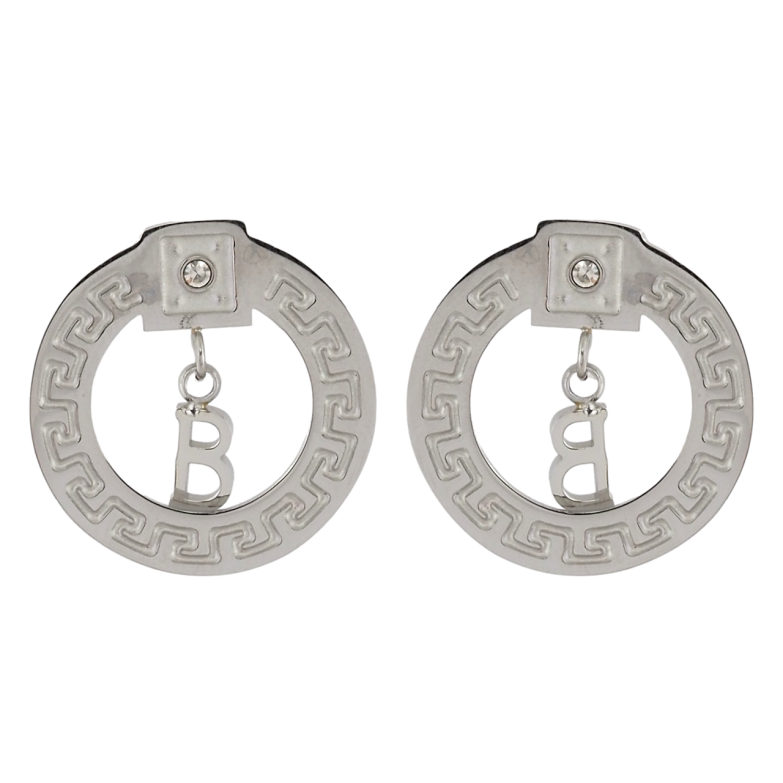 Сережки Xuping TTM Stainless Steel колір Родій пусети Кільця з грецьким візерунком та підвісками фото №3