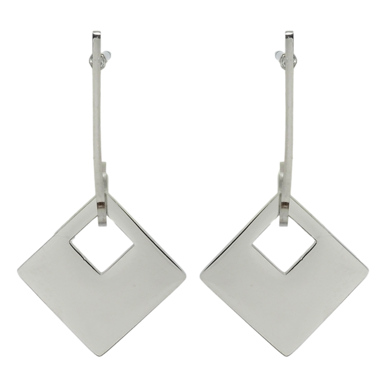 Сережки Xuping TTM Stainless Steel колір Родій пусети Ромбові підвіски фото №8