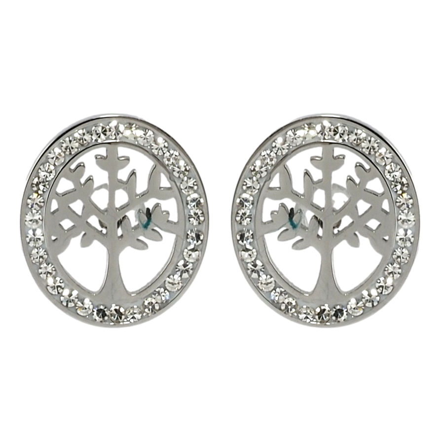Сережки Xuping TTM Stainless Steel колір Родій пусети Дерево в кільці цирконію фото №1