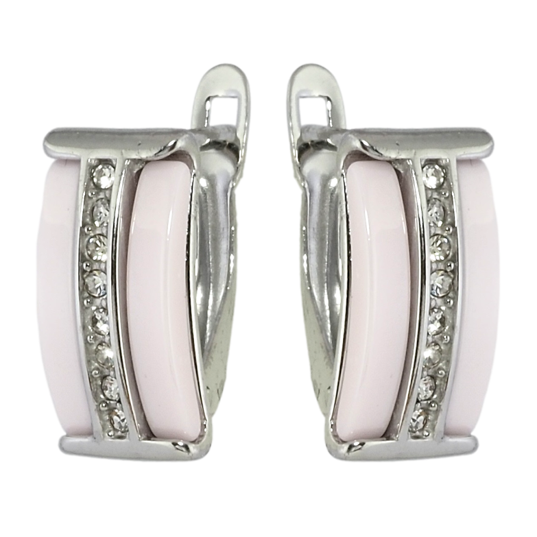 Сережки Xuping TTM Stainless Steel колір Родій англійський замок Доріжки цирконію із вставками рожева кераміка фото №4 Сережки Xuping TTM Stainless Steel колір Родій англійський замок Доріжки цирконію із вставками рожева кераміка фото №4