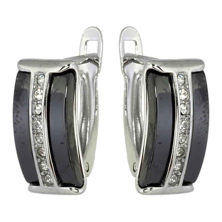 Серьги Xuping TTM Stainless Steel цвет Родий английский замок Дорожки циркония с вставками черная керамика фото №8 Серьги Xuping TTM Stainless Steel цвет Родий английский замок Дорожки циркония с вставками черная керамика фото №8