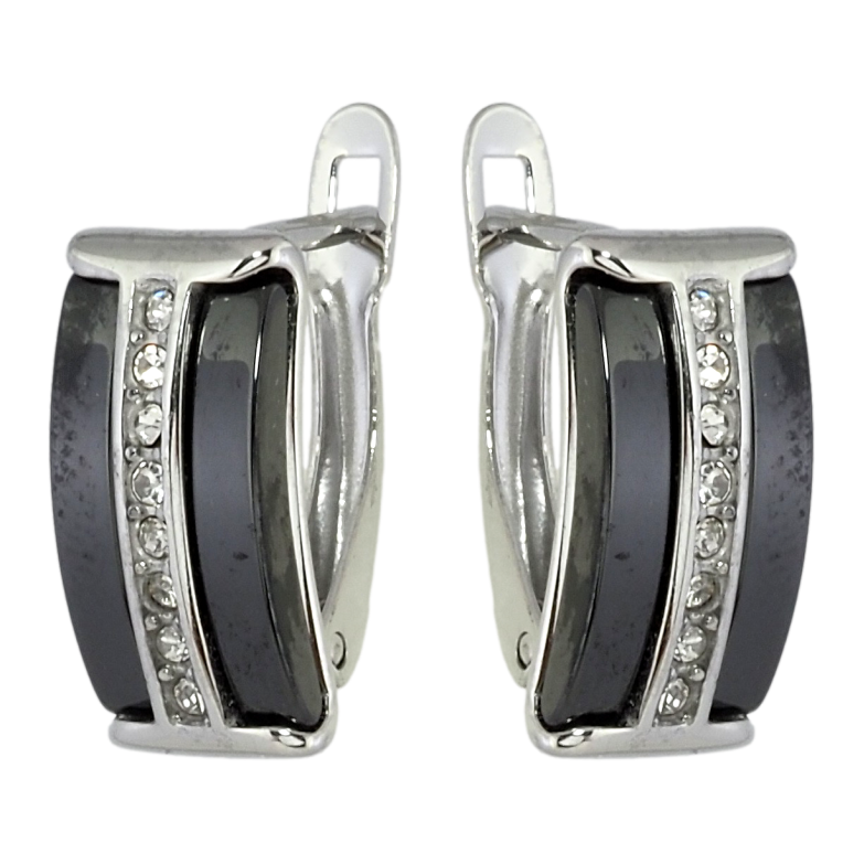 Сережки Xuping TTM Stainless Steel колір Родій англійський замок Доріжки цирконію із вставками чорна кераміка фото №1 Сережки Xuping TTM Stainless Steel колір Родій англійський замок Доріжки цирконію із вставками чорна кераміка фото №1