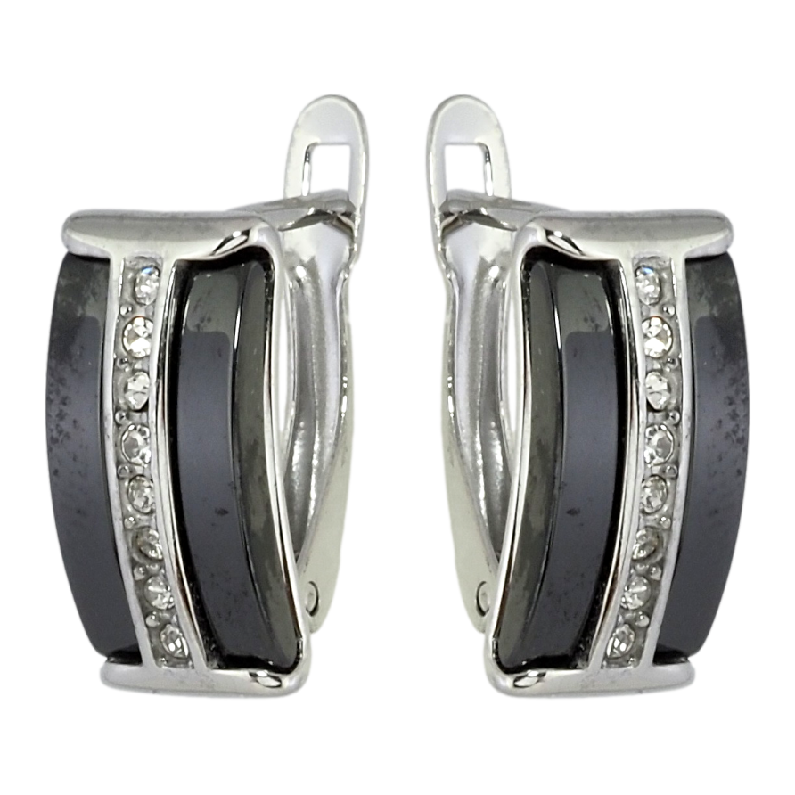 Серьги Xuping TTM Stainless Steel цвет Родий английский замок Дорожки циркония с вставками черная керамика фото №1 Серьги Xuping TTM Stainless Steel цвет Родий английский замок Дорожки циркония с вставками черная керамика фото №1