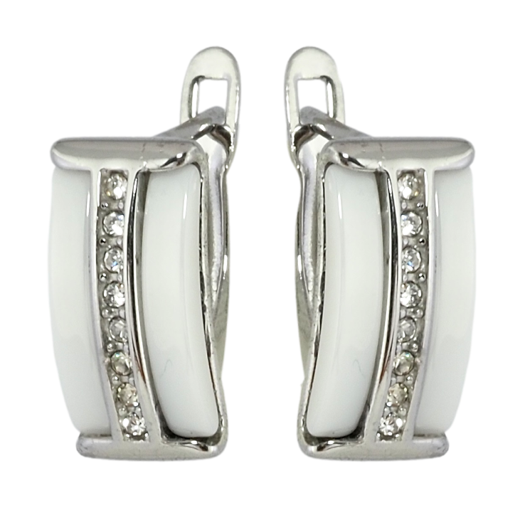 Серьги Xuping TTM Stainless Steel цвет Родий английский замок Дорожки циркония с вставками белая керамика фото №25 Серьги Xuping TTM Stainless Steel цвет Родий английский замок Дорожки циркония с вставками белая керамика фото №25