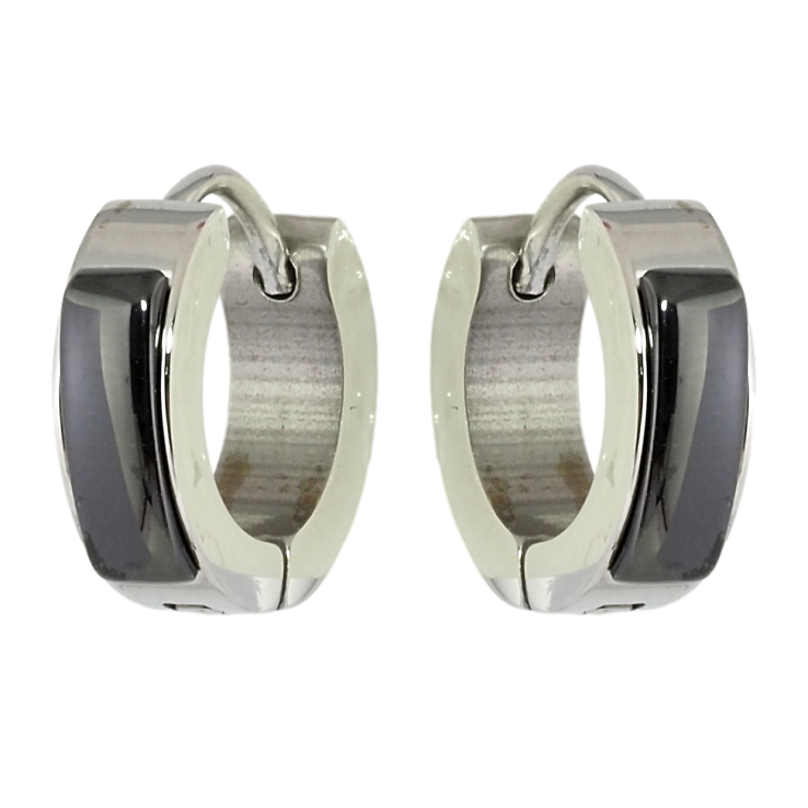 Сережки Xuping TTM Stainless Steel колір Родій колечка Вставки чорна кераміка фото №6 Сережки Xuping TTM Stainless Steel колір Родій колечка Вставки чорна кераміка фото №6