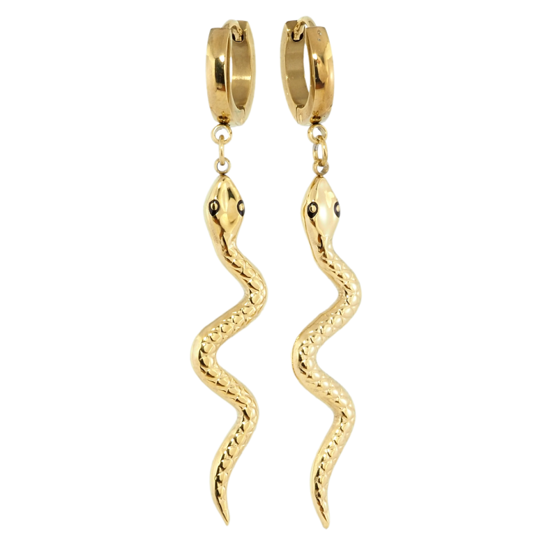 Сережки Xuping TTM Stainless Steel колір 14K підвіски на колечках Змійки фото №15