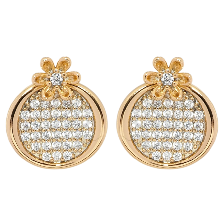 Серьги Xuping Позолота 18K пусеты Круги с цирконием и цветочками фото №5