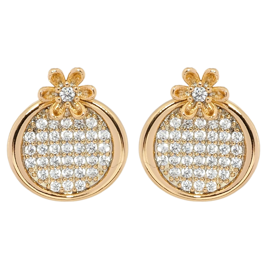 Серьги Xuping Позолота 18K пусеты Круги с цирконием и цветочками фото №1