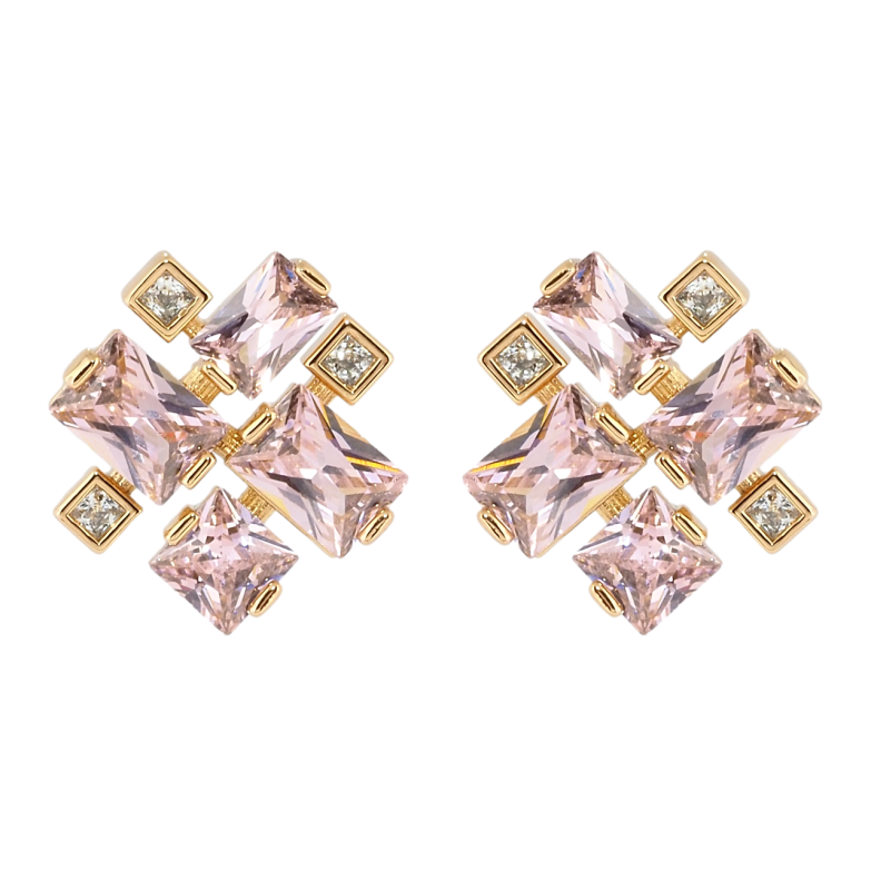 Серьги Xuping Позолота 18K пусеты Розовые фианиты фото №1 Серьги Xuping Позолота 18K пусеты Розовые фианиты фото №1