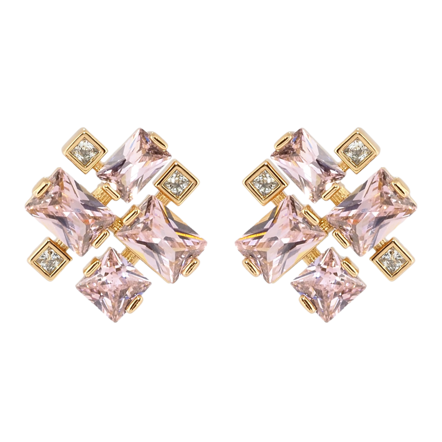 Серьги Xuping Позолота 18K пусеты Розовые фианиты фото №1 Серьги Xuping Позолота 18K пусеты Розовые фианиты фото №1