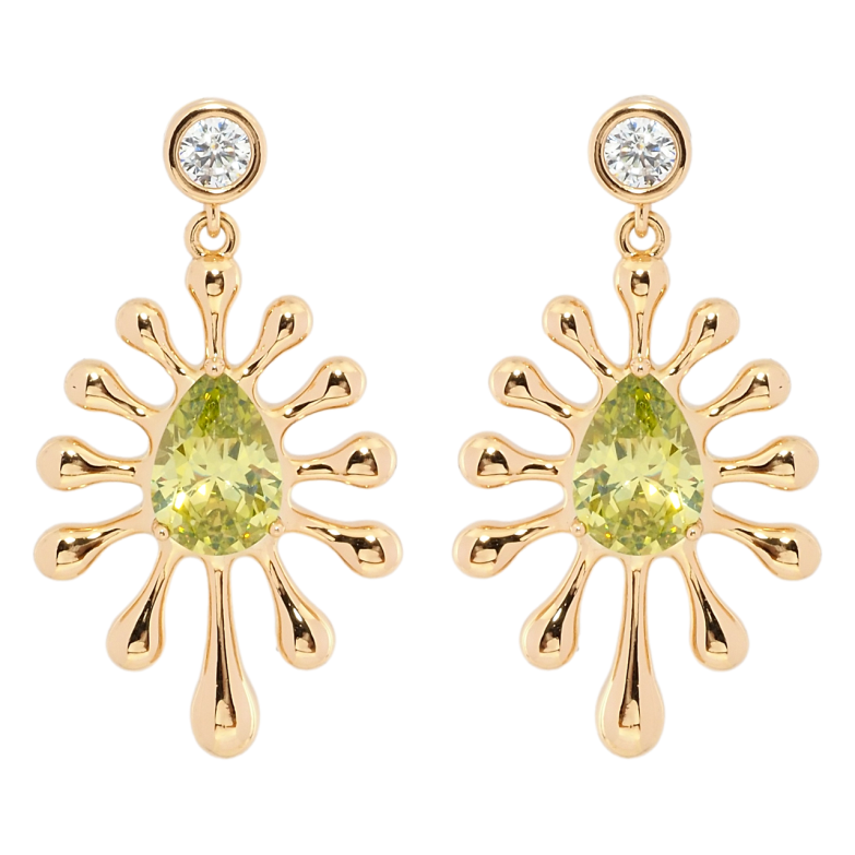 Серьги Xuping Позолота 18K пусеты Декоративные подвески с салатовыми фианитами фото №2 Серьги Xuping Позолота 18K пусеты Декоративные подвески с салатовыми фианитами фото №2