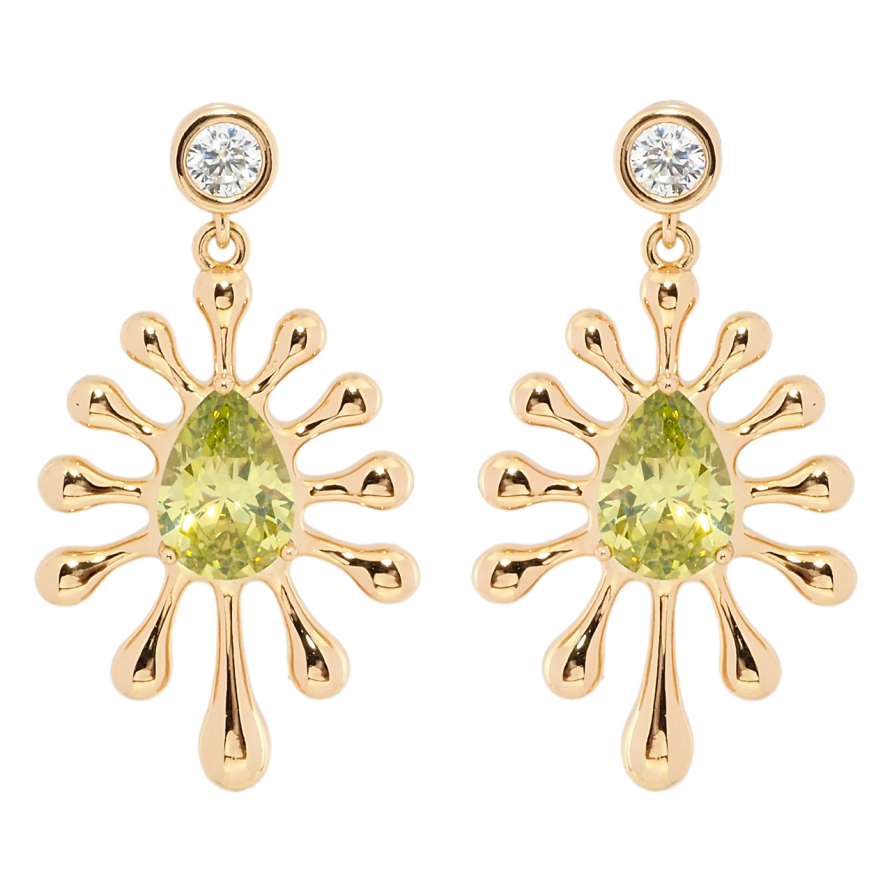 Серьги Xuping Позолота 18K пусеты Декоративные подвески с салатовыми фианитами фото №1 Серьги Xuping Позолота 18K пусеты Декоративные подвески с салатовыми фианитами фото №1