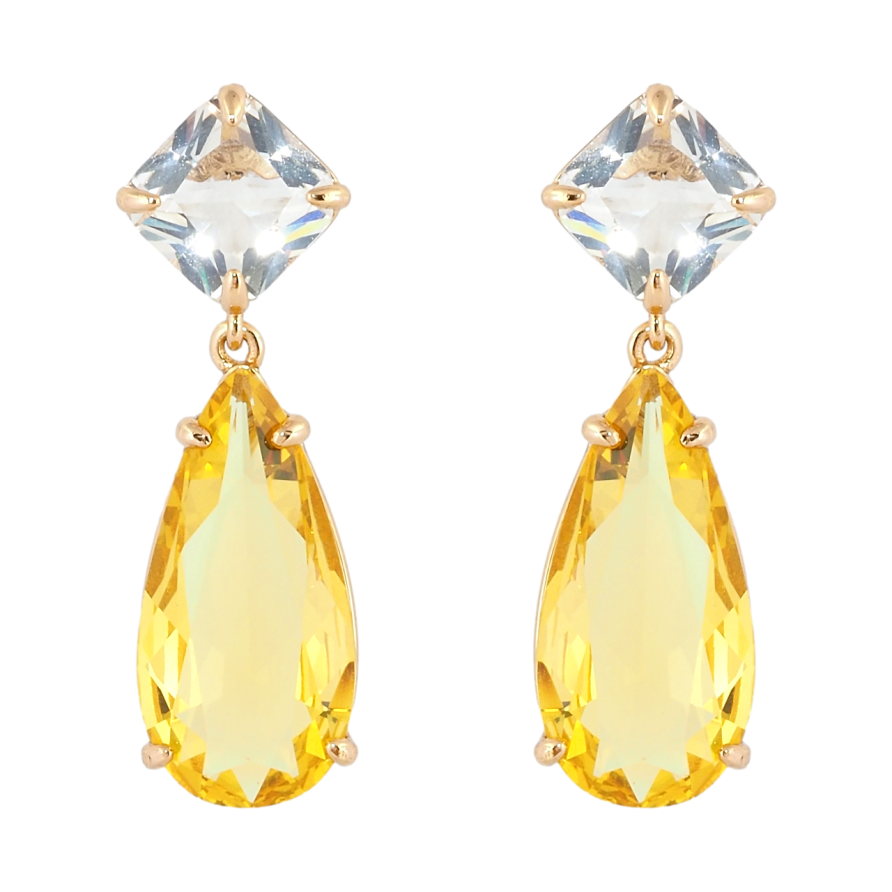 Серьги Xuping Позолота 18K пусеты Кристальные подвески с желтыми фианитами фото №1 Серьги Xuping Позолота 18K пусеты Кристальные подвески с желтыми фианитами фото №1