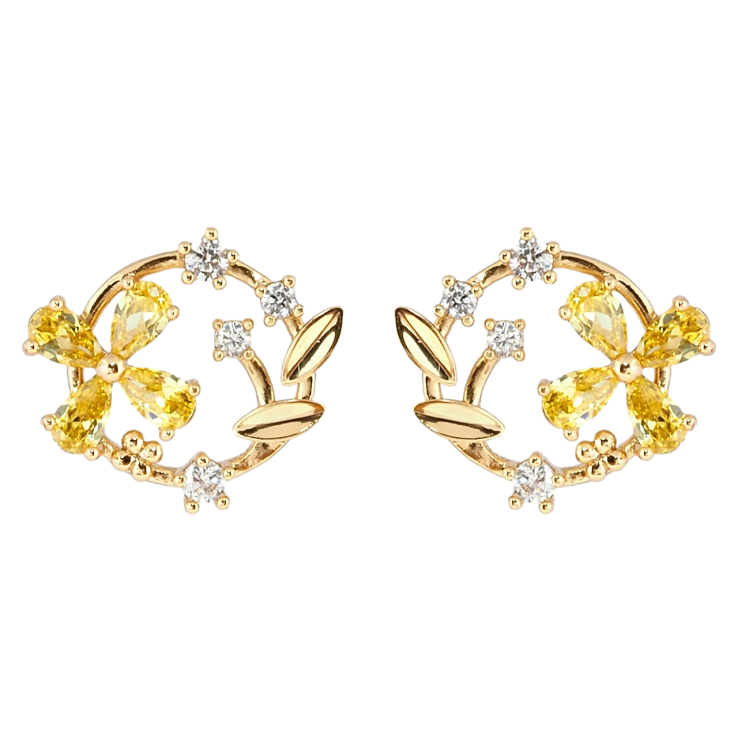 Серьги Xuping Позолота 18K пусеты Веночки с желтыми фианитами фото №3