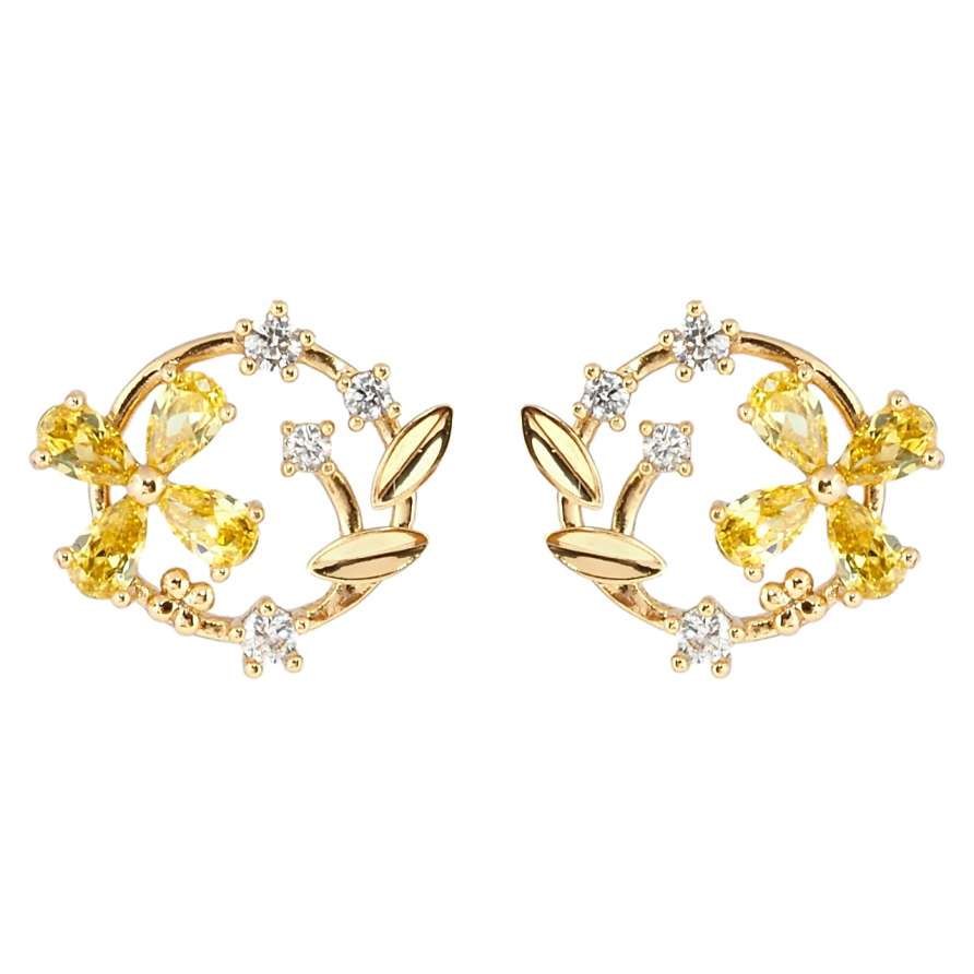 Серьги Xuping Позолота 18K пусеты Веночки с желтыми фианитами фото №1 Серьги Xuping Позолота 18K пусеты Веночки с желтыми фианитами фото №1