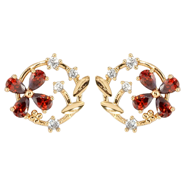 Серьги Xuping Позолота 18K пусеты Веночки с красными фианитами фото №10