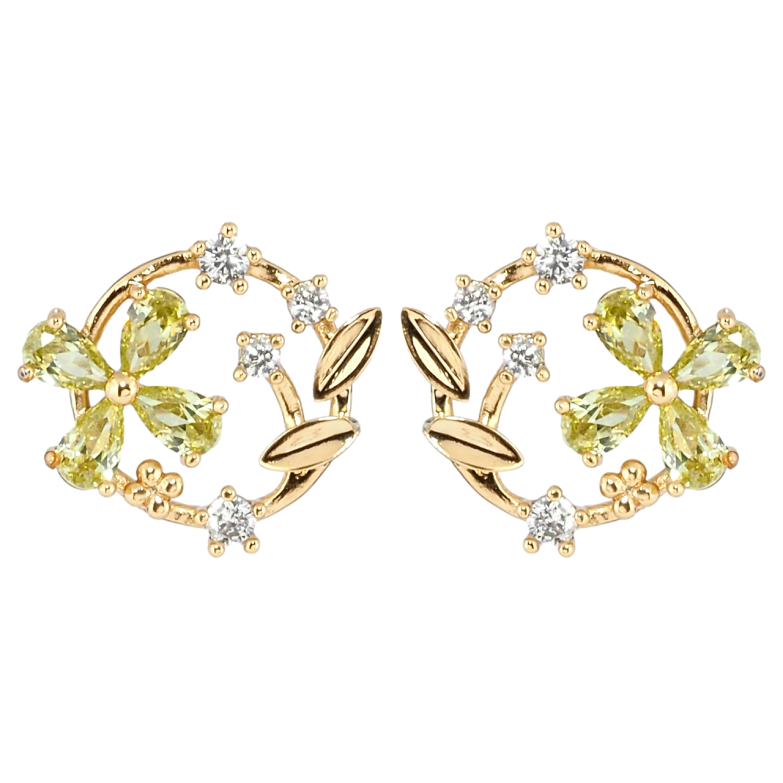 Серьги Xuping Позолота 18K пусеты Веночки с салатовыми фианитами фото №1 Серьги Xuping Позолота 18K пусеты Веночки с салатовыми фианитами фото №1