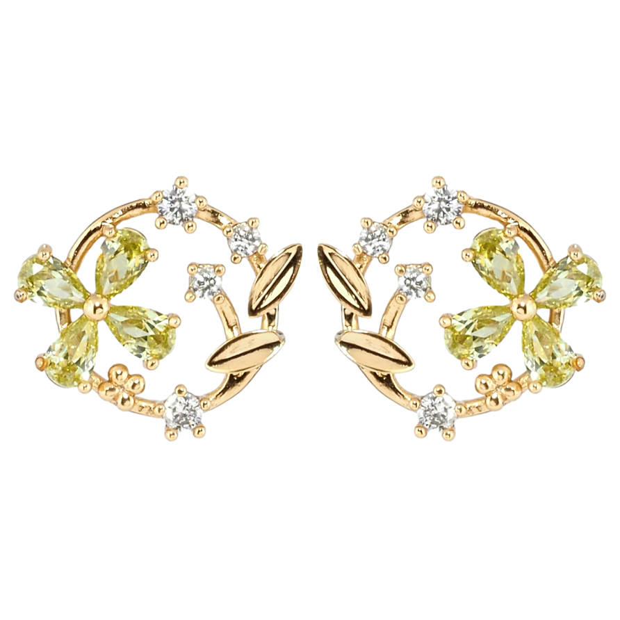 Серьги Xuping Позолота 18K пусеты Веночки с салатовыми фианитами фото №1 Серьги Xuping Позолота 18K пусеты Веночки с салатовыми фианитами фото №1