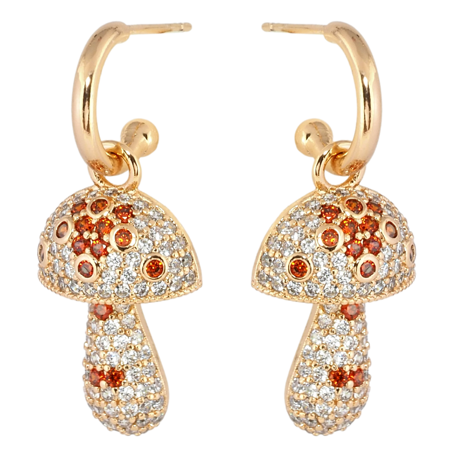 Серьги Xuping Позолота 18K пусеты Грибочки инкрустация бело-красным цирконием 2 в 1 фото №1 Серьги Xuping Позолота 18K пусеты Грибочки инкрустация бело-красным цирконием 2 в 1 фото №1