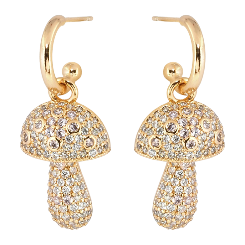 Сережки Xuping Позолота 18K пусети Грибочки інкрустація біло-рожевим цирконієм 2 в 1 фото №2 Сережки Xuping Позолота 18K пусети Грибочки інкрустація біло-рожевим цирконієм 2 в 1 фото №2