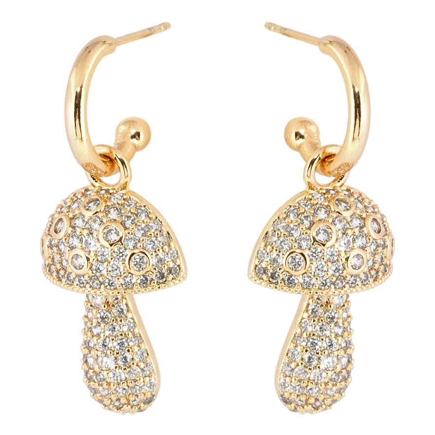 Серьги Xuping Позолота 18K пусеты Грибочки инкрустация цирконием 2 в 1 фото №1 Серьги Xuping Позолота 18K пусеты Грибочки инкрустация цирконием 2 в 1 фото №1