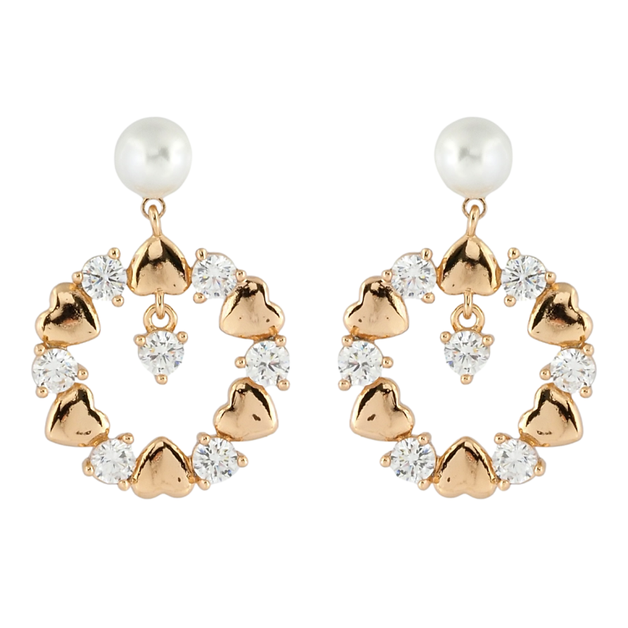 Серьги Xuping Позолота 18K пусеты Подески веночки с цирконием и сердечками фото №1 Серьги Xuping Позолота 18K пусеты Подески веночки с цирконием и сердечками фото №1