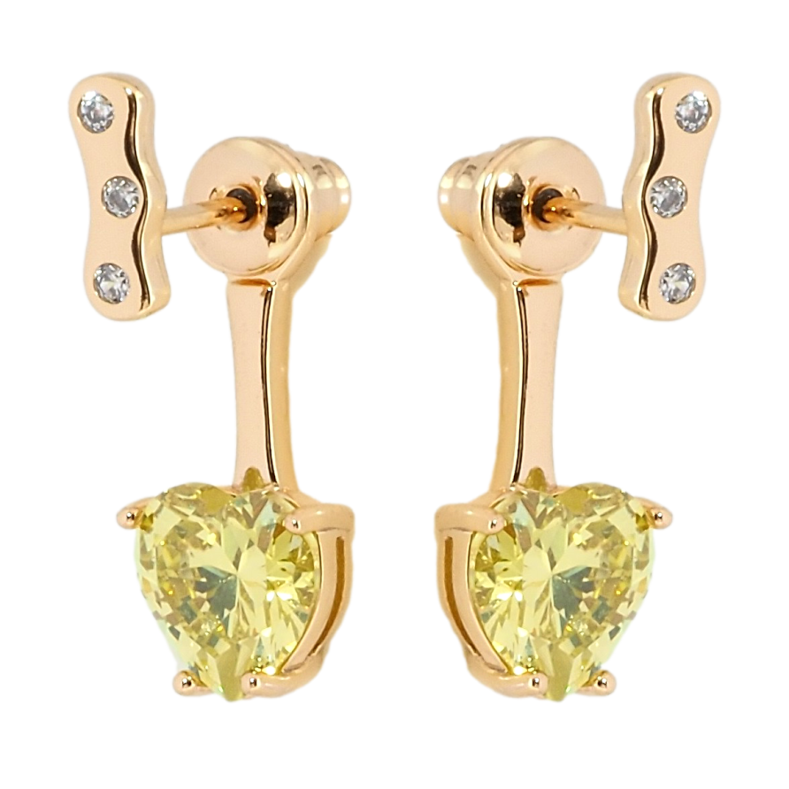 Сережки Xuping Позолота 18K пусети-джекети Сердечки лимонні фіаніти фото №1 Сережки Xuping Позолота 18K пусети-джекети Сердечки лимонні фіаніти фото №1