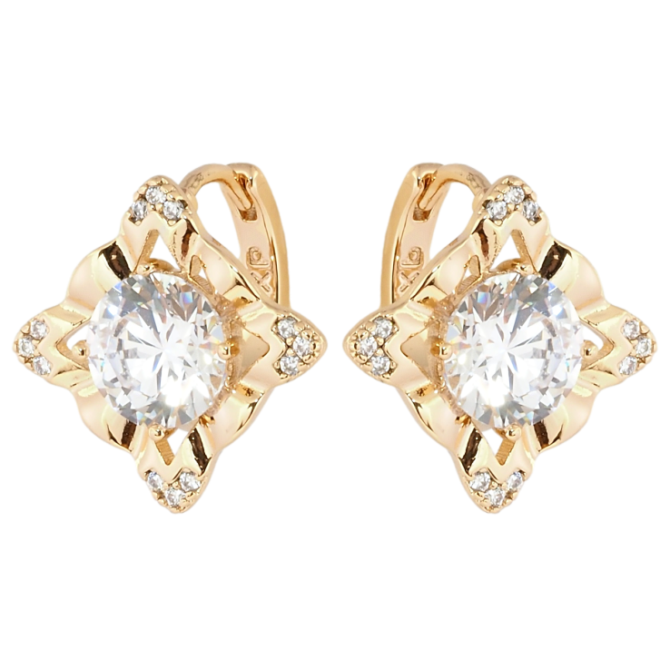 Сережки Xuping Позолота 18K колечка Ромби з фіанітами фото №8 Сережки Xuping Позолота 18K колечка Ромби з фіанітами фото №8