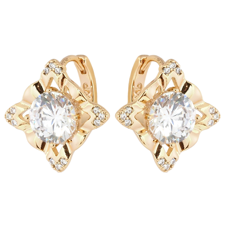 Серьги Xuping Позолота 18K колечки Ромбы с фианитами фото №5